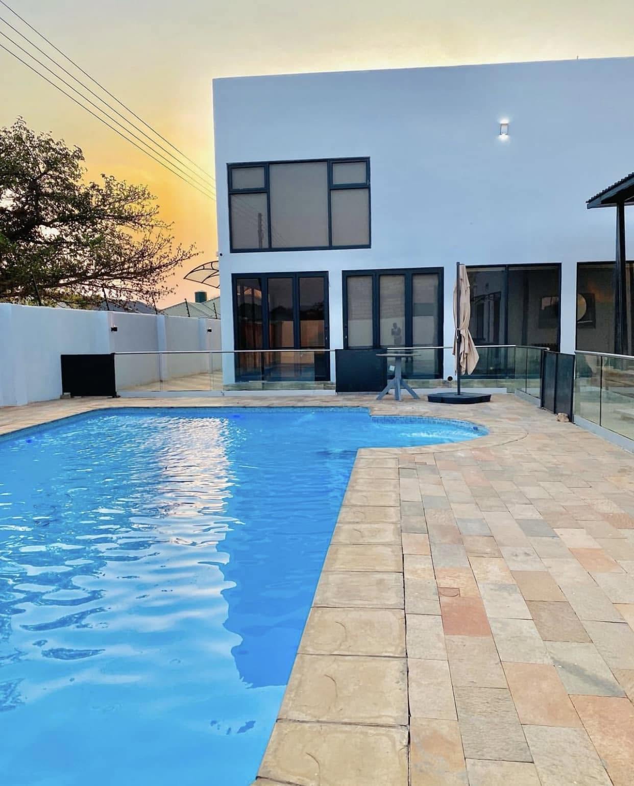 The pool and terrace in daylight